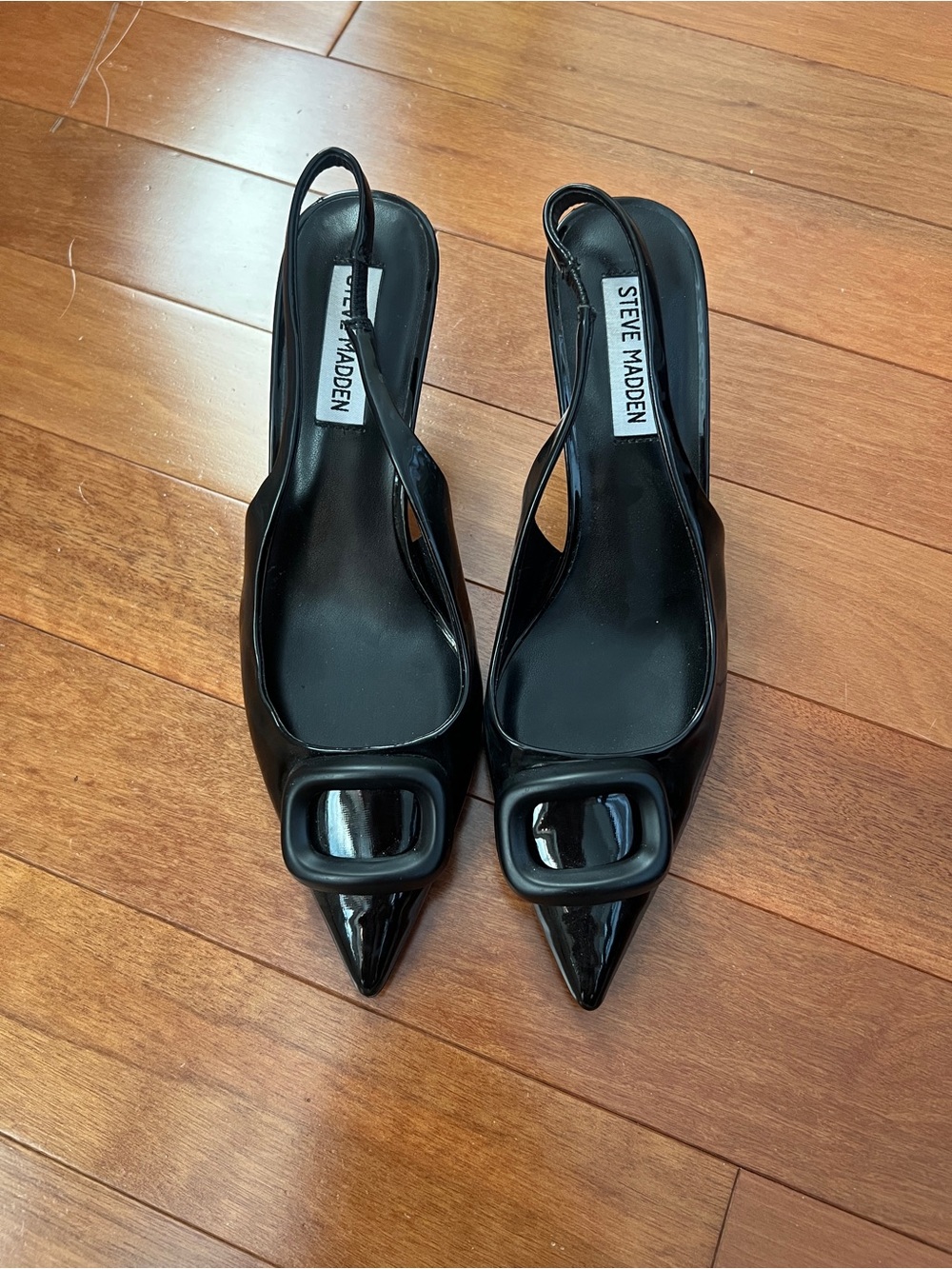 Steve Madden Gabbey Black Patent Slingback Pointed Toe Pumps Heels 7.5